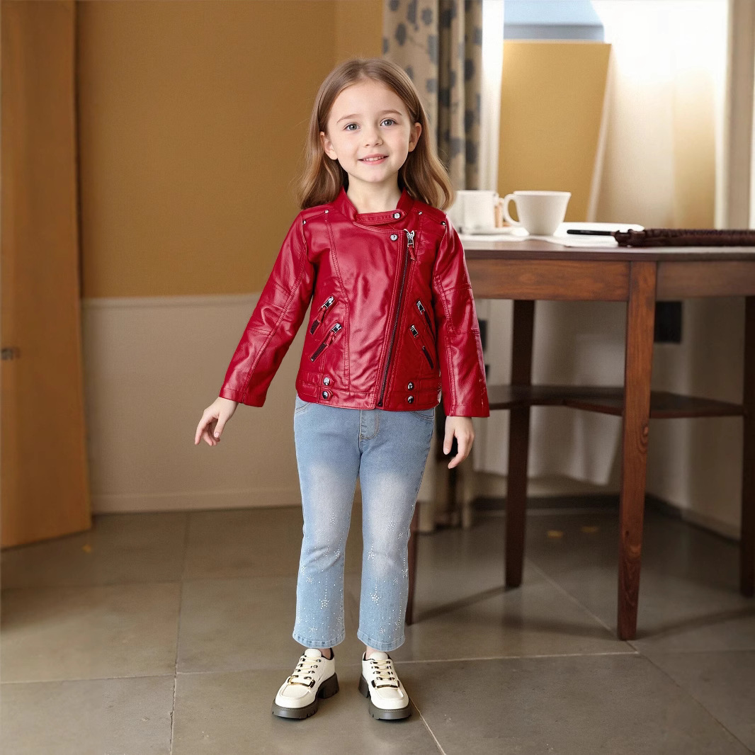 Streetwear Brand Photography - Jaket Kulit PU Anak Perempuan Usia