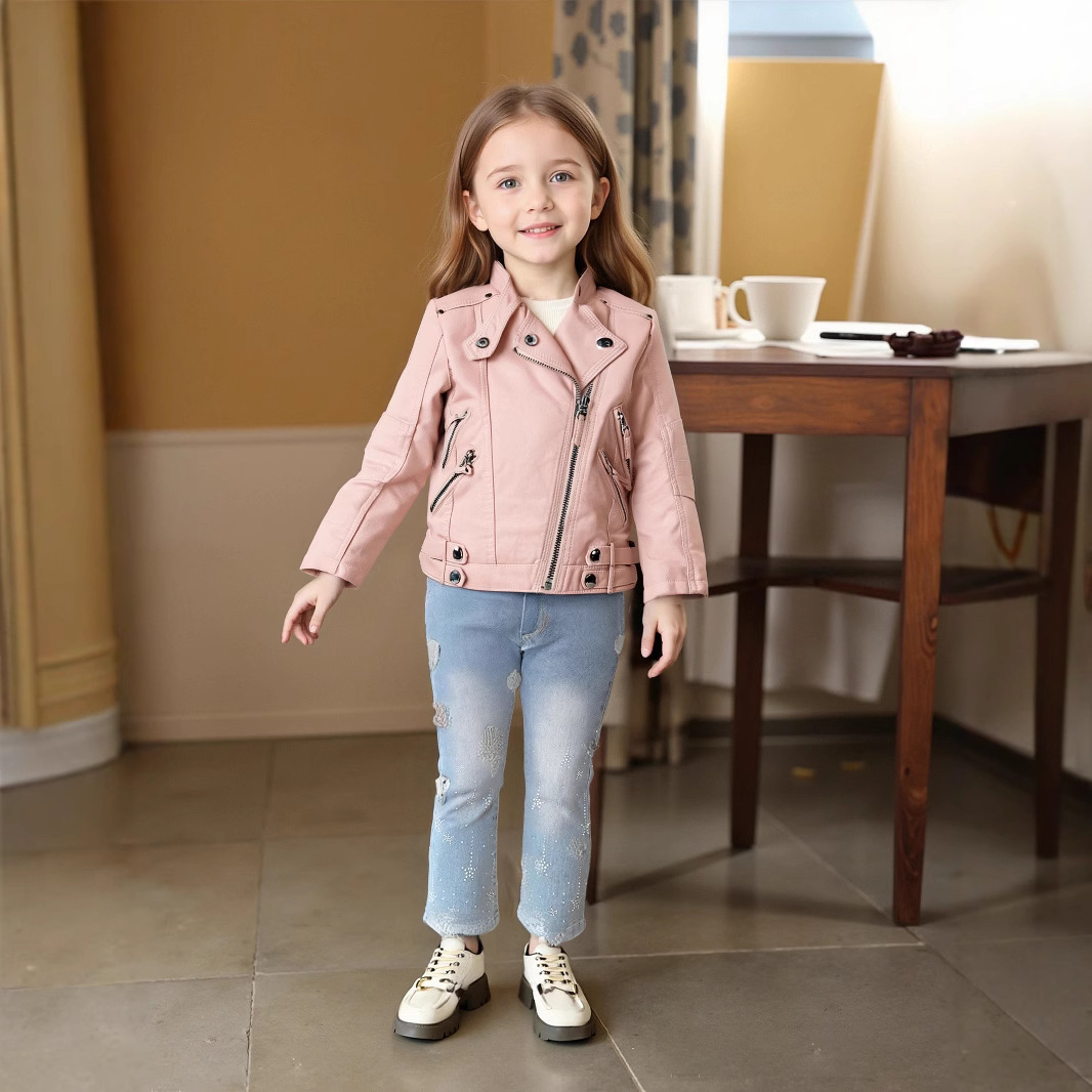 Jaket Kulit PU Anak Perempuan  - Streetwear Brand Photography ulasan dan harga