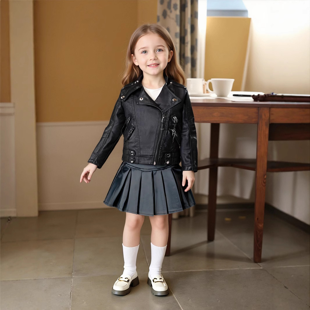 Jaket Kulit PU Anak Perempuan  - Streetwear Brand Photography ulasan dan harga